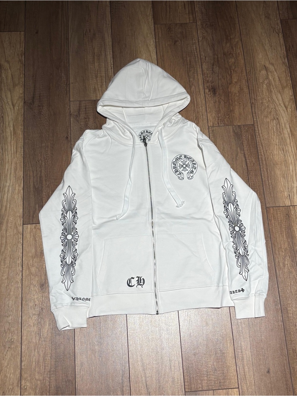 Chrome Hearts White Zip-Up Hoodie with Black Los Angeles Logo Brand New